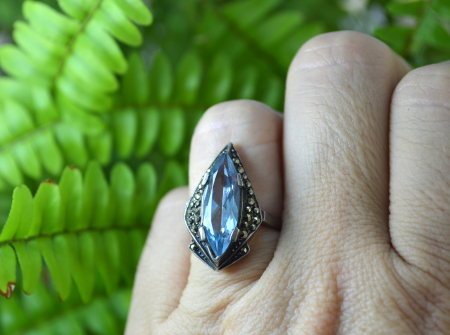 Inel argint vintage, marcasite si Blue CZ Crystal [3]