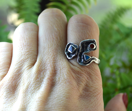 Inel argint vintage, design de factura brutalista [2]