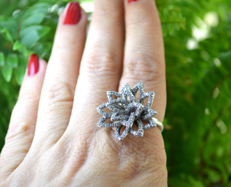 Inel argint vintage, design floral in relief [2]