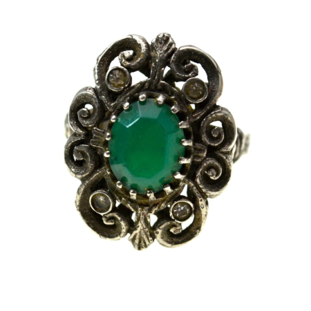 Inele argint - Inel argint vintage design neobaroc Green Crystal