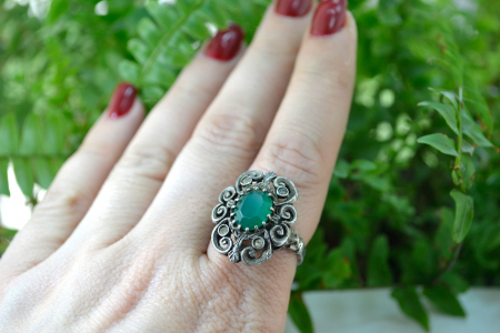 Inel argint vintage design neobaroc Green Crystal [1]
