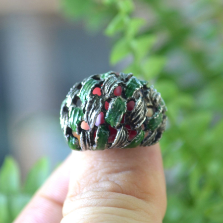 Inel argint vintage Dome cu email verde, semnat A Vintage Collection [3]