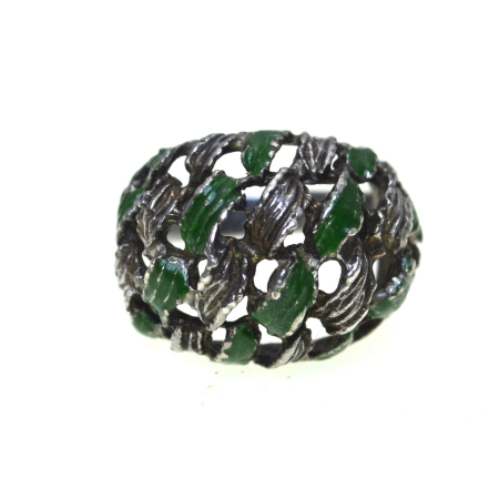 Inele argint - Inel argint vintage Dome cu email verde, semnat A Vintage Collection
