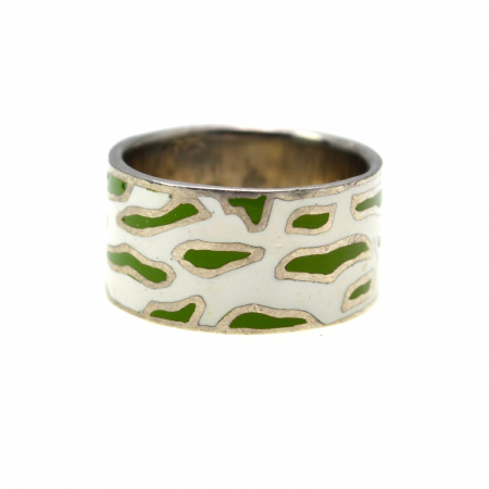 Inele argint - Inel argint masiv vintage decorat email Animal Print