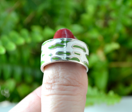 Inel argint masiv vintage decorat email Animal Print [2]