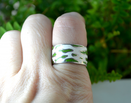 Inel argint masiv vintage decorat email Animal Print [3]