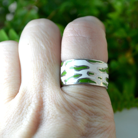 Inel argint masiv vintage decorat email Animal Print [1]