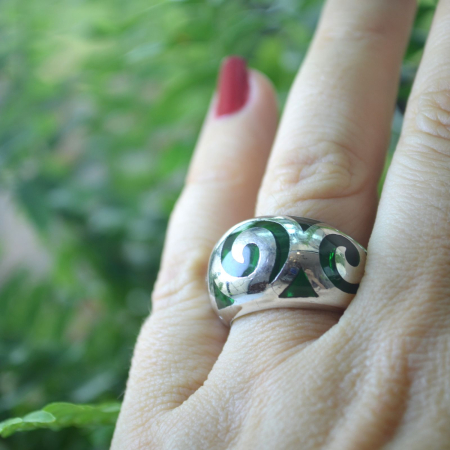 Inel argint vintage, email plique-a-jour verde A Vintage Collection [1]