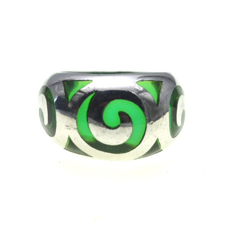 Inele argint - Inel argint vintage, email plique-a-jour verde A Vintage Collection