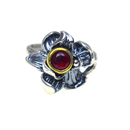 Inele argint - Inel argint vintage floral, granat A Vintage Collection