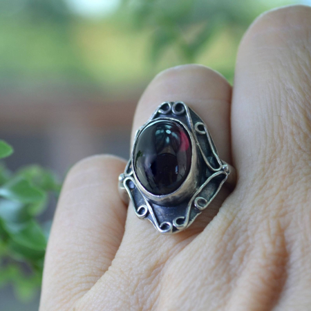 Inel argint vintage, granat cabochon, stil Neo-gotic A Vintage Collection [3]