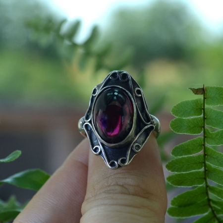 Inel argint vintage, granat cabochon, stil Neo-gotic A Vintage Collection [2]