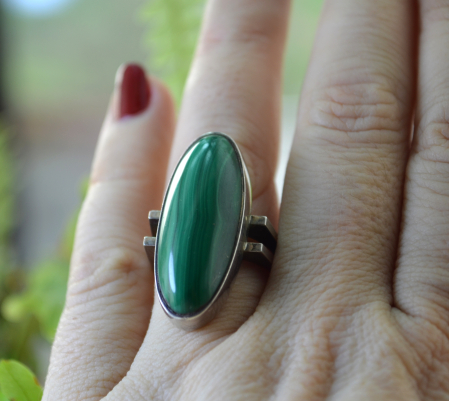 Inel argint masiv vintage, malachit, design geometric A Vintage Collection [1]
