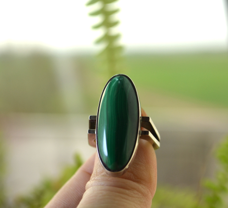 Inel argint masiv vintage, malachit, design geometric A Vintage Collection [3]