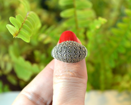 Inel argint vintage, marcasite, stil minimalist [2]