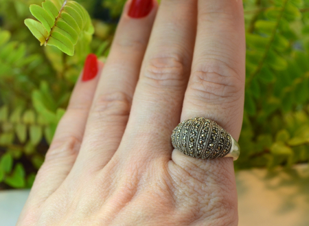 Inel argint vintage, marcasite, stil minimalist [1]