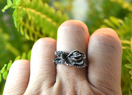 Inel argint vintage model rose trandafir Biedermeier Rose) atelier german [3]