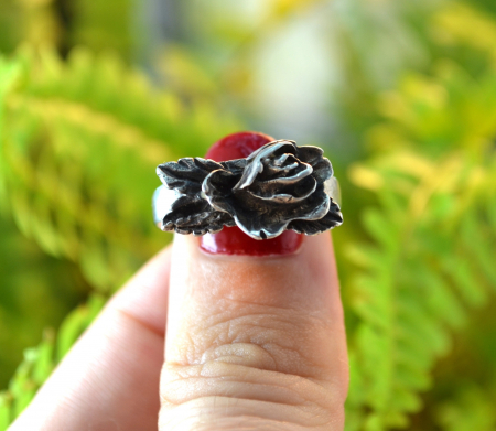 Inel argint vintage model rose trandafir Biedermeier Rose) atelier german [1]