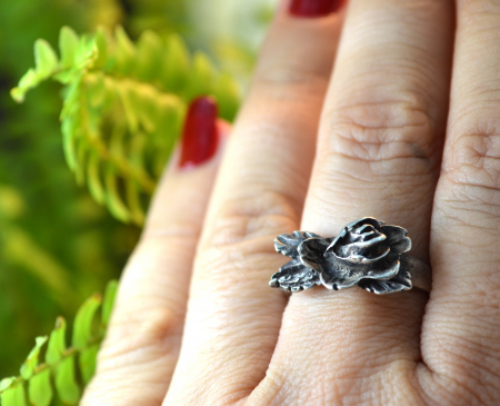 Inel argint vintage model rose trandafir Biedermeier Rose) atelier german [2]