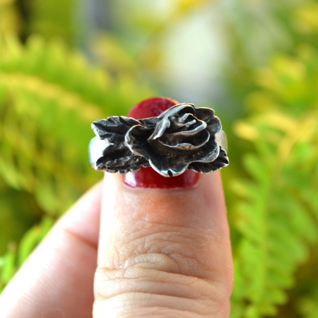 Inel argint vintage model rose trandafir Biedermeier Rose) atelier german [3]