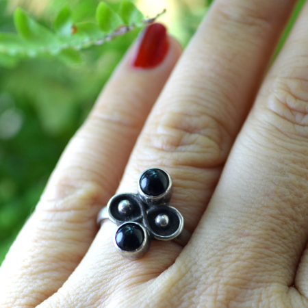 Inel argint vintage, onix negru, estetica modernista [1]