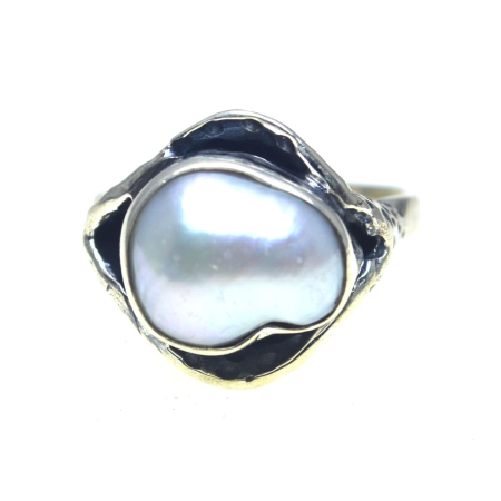 REDUCERI - Inel argint vintage, perla Baroque, design modernist A Vintage Collection
