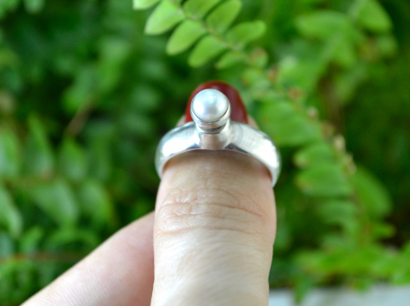 Inel argint vintage perla naturala solitaire design modernist relief [3]