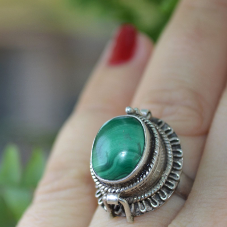 Inel argint vintage Poison Ring, Malachit natural A Vintage Collection [1]