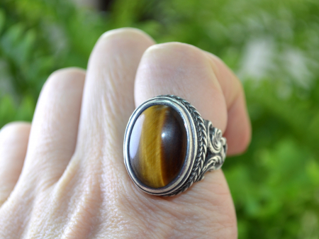 Inel argint vintage Poison Ring, Ochi de tigru [2]