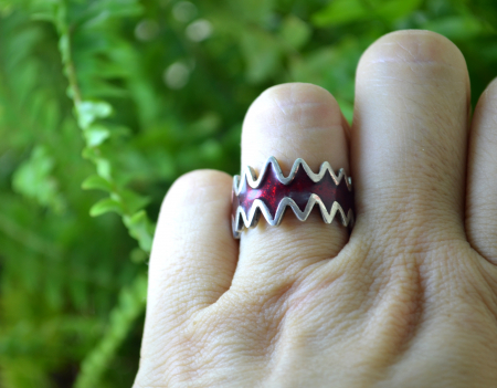 Inel argint vintage, Red Enamel [2]