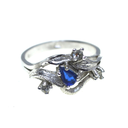 Inele argint - Inel argint vintage rodiat cu Sapphire Crystal CZ A Vintage Collection
