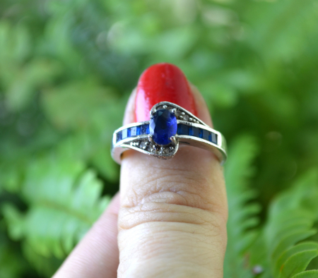 Inel argint vintage, Royal Blue Crystal [3]