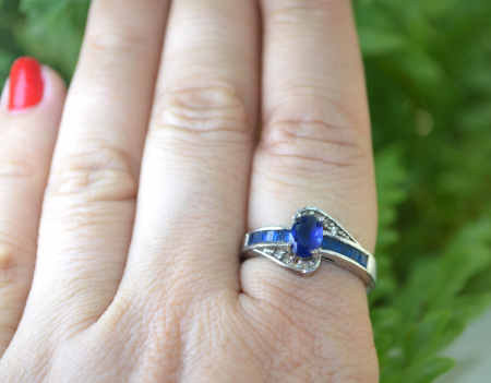 Inel argint vintage, Royal Blue Crystal [1]
