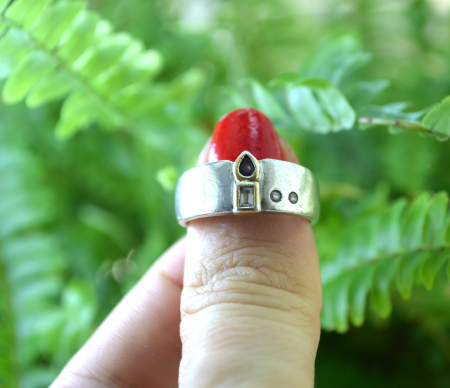 Inel argint vintage, Safir natural si Rock Crystals [3]