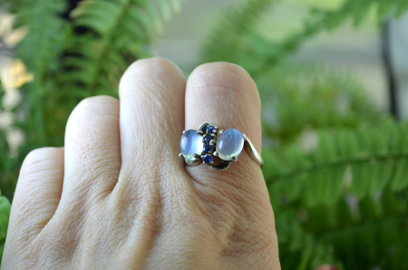 Inel argint vintage, safire naturale si Piatra Lunii [2]