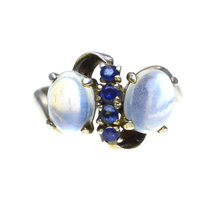 Pietre semipretioase si pretioase - Inel argint vintage, safire naturale si Piatra Lunii