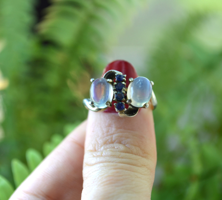 Inel argint vintage, safire naturale si Piatra Lunii [3]