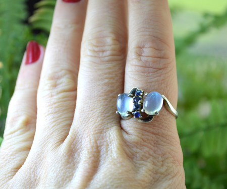Inel argint vintage, safire naturale si Piatra Lunii [1]