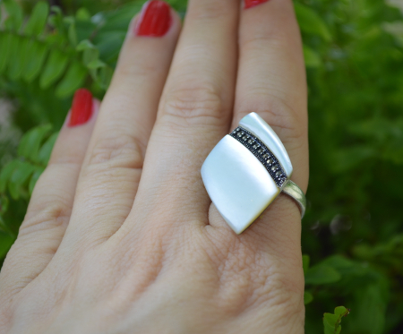 Inel argint vintage, sidef si marcasite [2]
