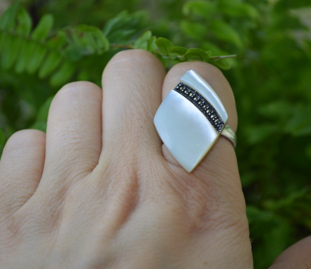 Inel argint vintage, sidef si marcasite [1]