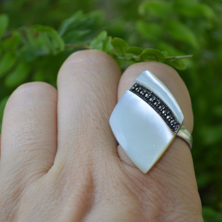 Inel argint vintage, sidef si marcasite [2]