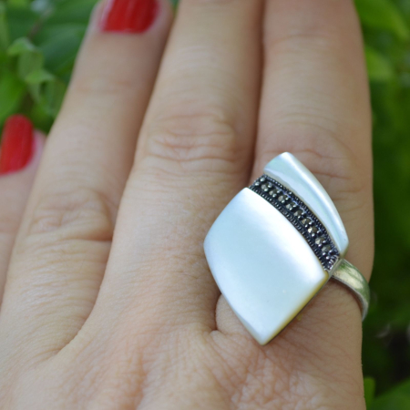 Inel argint vintage, sidef si marcasite [1]