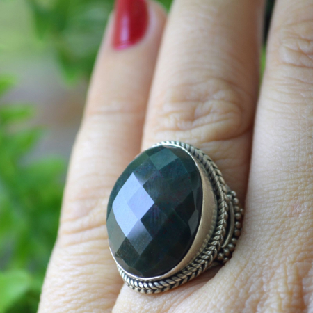 Inel argint vintage statement, Onix verde fatetat A Vintage Collection [3]