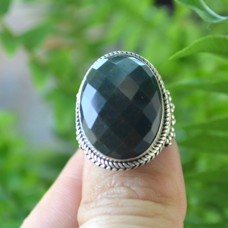Inel argint vintage statement, Onix verde fatetat A Vintage Collection [4]