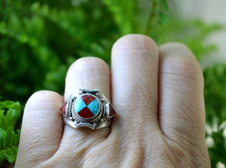 Inel argint Zuni, inlay turcoaz si carneol  A Vintage Collection [2]