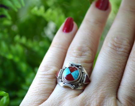 Inel argint Zuni, inlay turcoaz si carneol  A Vintage Collection [1]