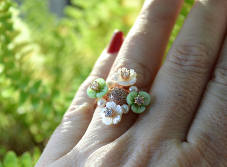 Inel din argint aurit, perlute, sidef si cristale CZ [1]