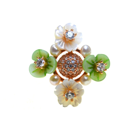 Perle naturale - Inel din argint aurit, perlute, sidef si cristale CZ