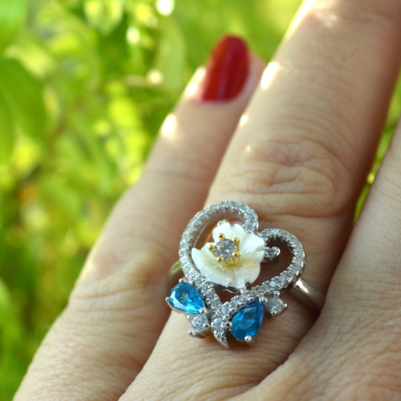 Inel din argint, Blue Apatite, sidef si cristale CZ [1]