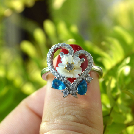 Inel din argint, Blue Apatite, sidef si cristale CZ [3]